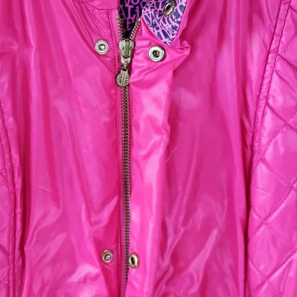 Lilly Pulitzer Quilted Puffer Vest Medium Hot Pink Full Zip Snap It's A Lilly - Picture 8 of 10